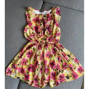 Gorgeous Pink and Yellow Floral Fit & Flare Dress